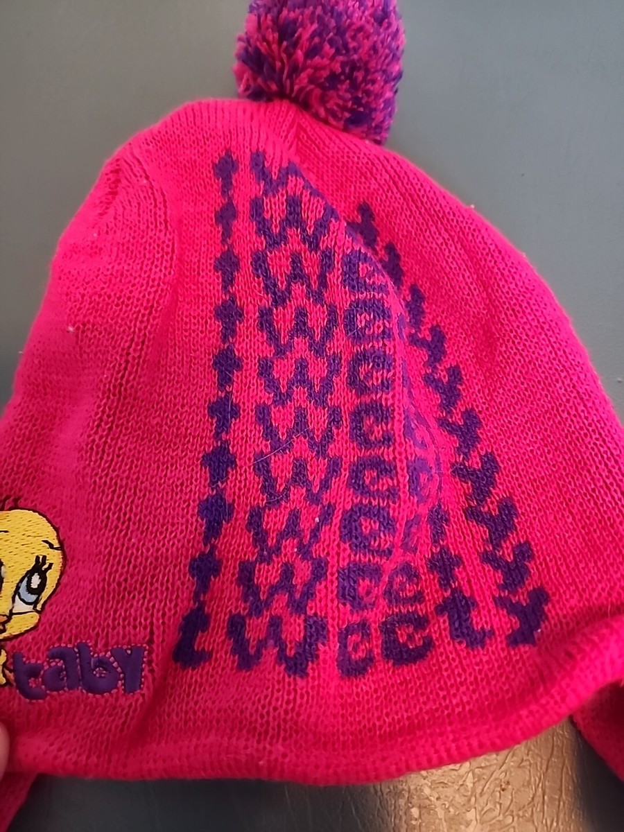 Tweety bird hat 2001 toque Pom Pom  Blue Pink Tweety Knit Pom-Pom vintage Beanie Looney Tunes Tweety Bird Cuff Beanie, Jacquad Knit with  main image 2
