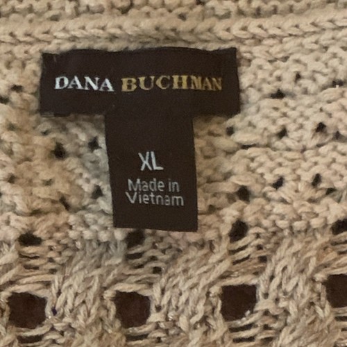 Dana Buchman Crocheted Pullover Sweater Built in Tank Sz XL Tan Long Sl Boho - Picture 6 of 7