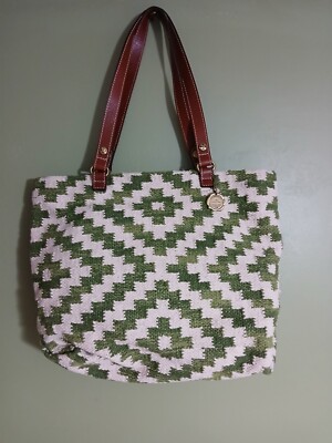 Patricia Nash Hand Loomed Cotton Weave Chennai Tote Green Beach Bohemian  Large