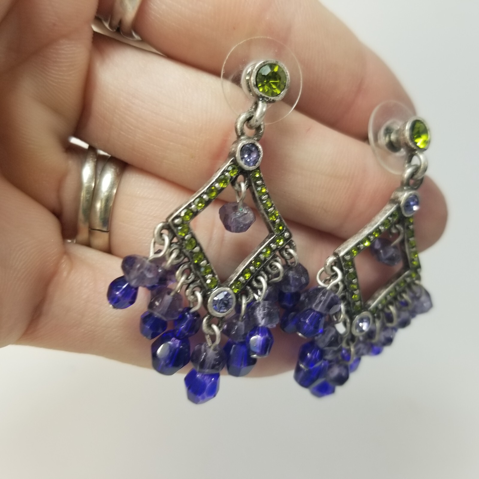 Blue Glass rhinestone drop dangle Boho Large Pier… - image 3