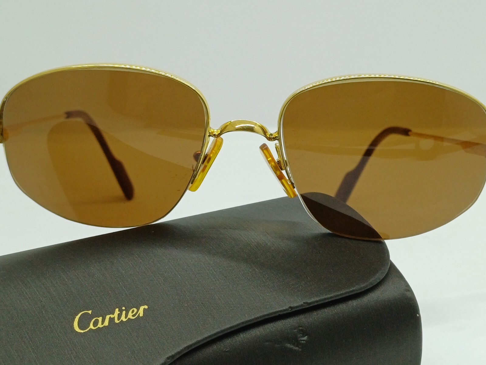 RARE VINTAGE CARTIER MONTAIGNE HALF FRAME GOLD BROWN LENSES FRANCE SUNGLASSES
