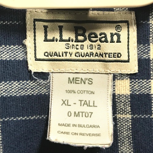 LL Bean Tall Flannel Shirt Men's XLT Blue Beige Cotton 2 Pocket Long Sleeve - Picture 4 of 8