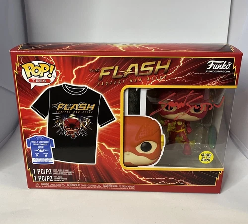 Funko Pop Tees The Flash #1097 Signed by Grant Gustin COA Include T-shirt Size M