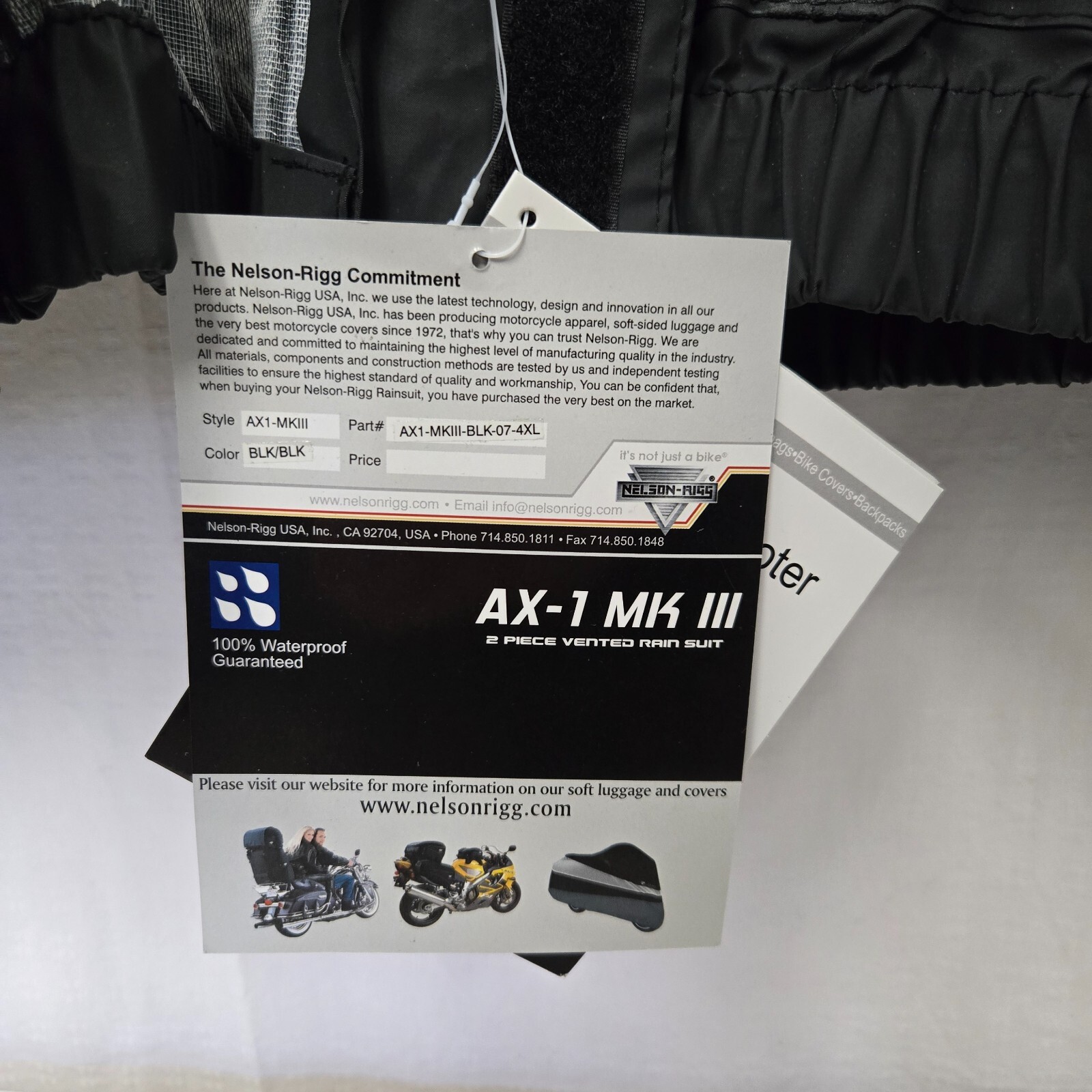 Nelson Rigg AX-1 MK III Two Piece Rain Suit Black/Black 4XL XXXXL *DISPLAY*