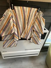 CAROLINE CONSTAS Carmen Off The Shoulder Tiered Ruffled Striped Top Size Xs