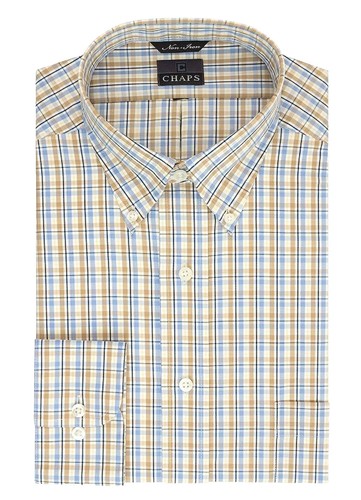 Chaps Dress Shirt Mens Classic-Fit Easy Care Button-Down Long Sleeve Blue  Plaid | eBay