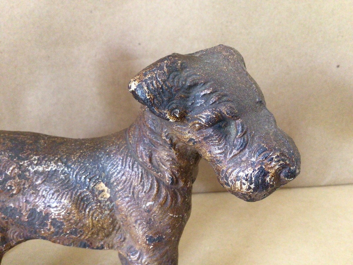 Antique HUBLEY Wire Hair Fox Terrier Dog #407 Cast Iron Doorstop