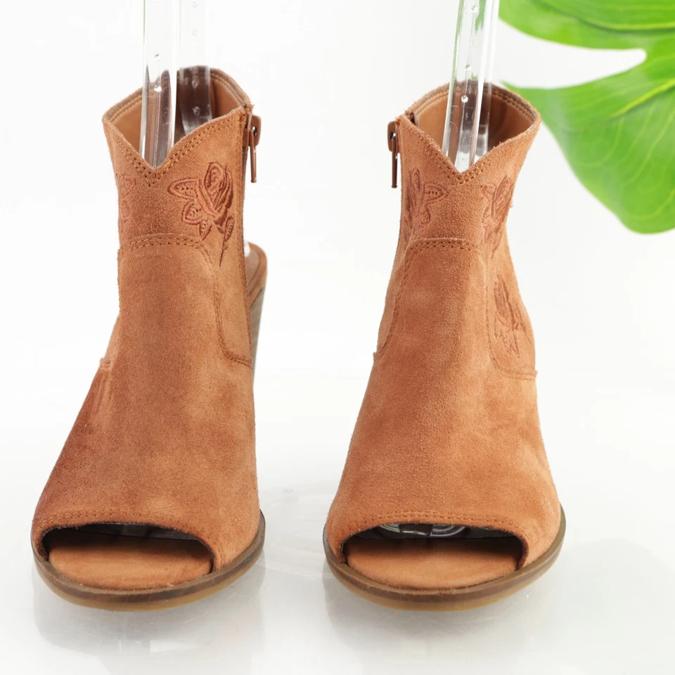 Lucky Brand Womens Listana Sandals Size 8 Brown Suede Block Heel Open Booties - image 2 of 4