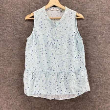 LC Lauren Conrad Blouse Women M Medium Blue Geometric Crew Neck 1/2 Button Rayon