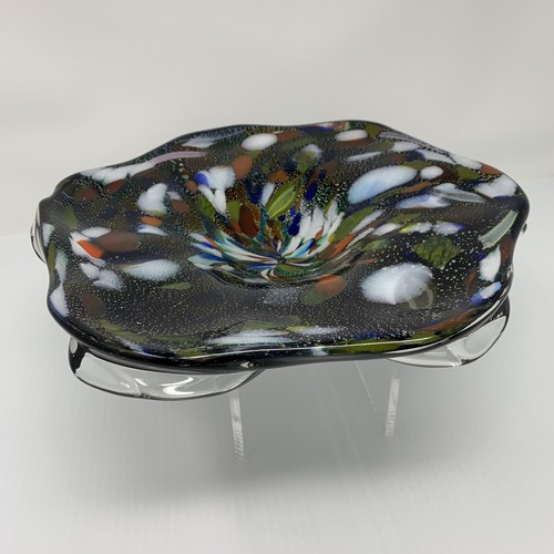 Studio Art Glass Bowl End of Day Blown Dish Vintage Multi Color Gold Flecks - Picture 6 of 12