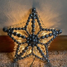 8" 10-Light STAR TREE TOPPER Leco SUPER BLING Christmas Beaded SILVER Gold