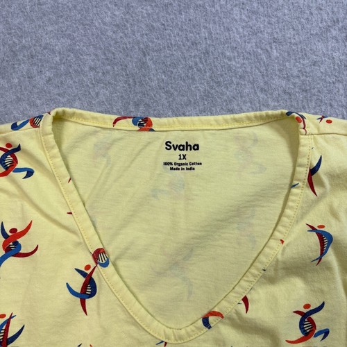 Svaha Dress Woman 1X Yellow Organic Cotton Short Sleeve Aline Pocket Casual READ - Picture 3 of 11