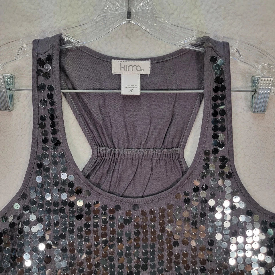 Blusa Club Kirra Mujer Top Talla M Gris Lentejuelas Cuello Redondo Elastizada Espalda Corredora Foto 2 de 4