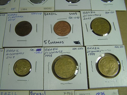 Brazil Lot of 61 Carded Coins Identified, diff dates or types 1957 to 2007 - Picture 10 of 14