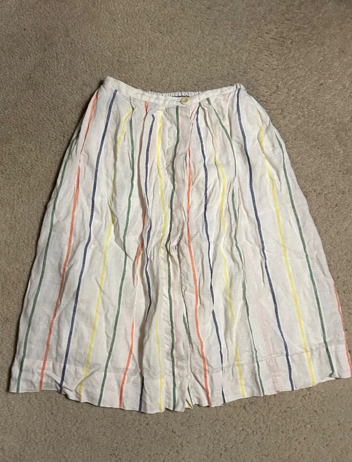 ALEX MILL Skirt Womens ELASTIC lined SMALL striped LINEN w/ Pockets