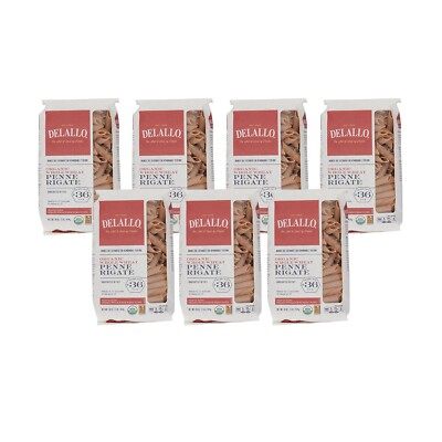 DeLallo Whole Wheat Penne Rigate, 1 lb Bag, 100% Organic, Made in Italy (7-Pack)