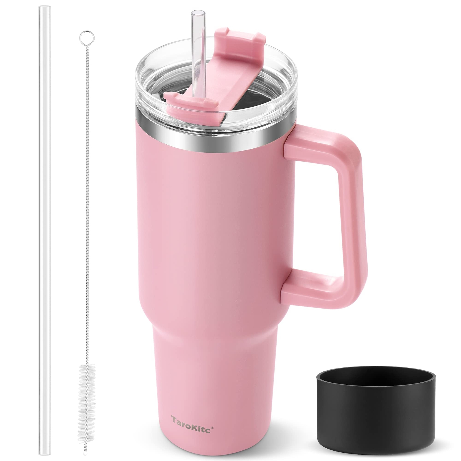 40oz pink tumbler with handle, straw; keeps drinks cold 34hrs. Great gift!