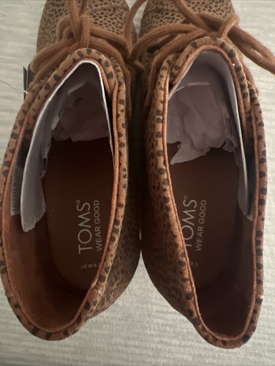 Toms Desert Ankle Lace Up Brown Suede Boots Women's Cheetah Toms Desert Ankle Lace Up Brown Suede Boots Women's Cheetah