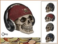 Spardose-Totenkopf-FischermüTze-Rot-KopfhöRer-Deko-Sparschwein-Ca.-17X14Cm