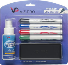 VIZ-PRO Dry Erase Marker Starter Set, Low-Odor Whiteboard Pens, Eraser and White