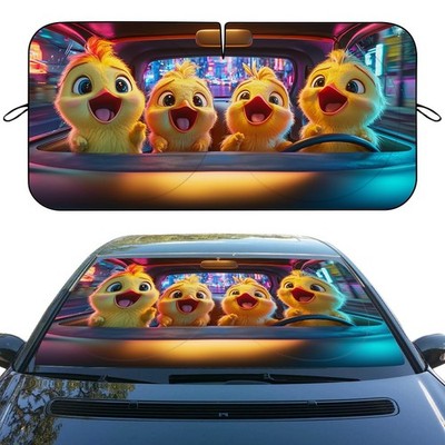 Zjcybf Cute Animals Car Front Window Sun Shield - Funny Yellow Rooster Chicken