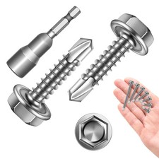 100 PCS 8x3/4" Self Tapping Screws for Metal 410 Stainless Steel Hex Head