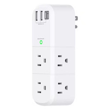 Rotating Plug Surge Protector 6-Outlet 2-Ports 1-Ports with 1800 Joules 3-Sided