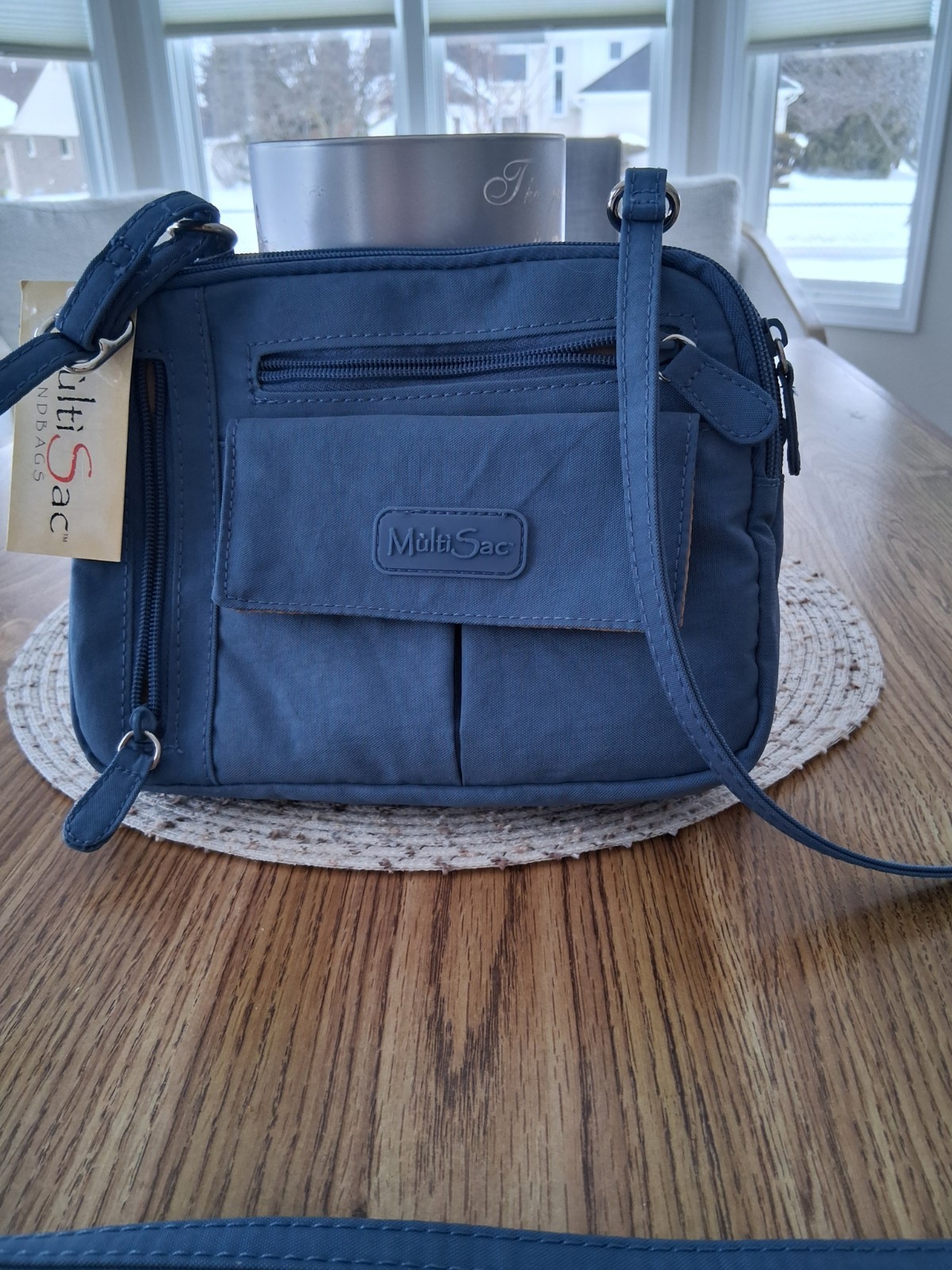 Crossbody Bag Shoulder Bag Multi Sac Blue Adj Strap Zips-image