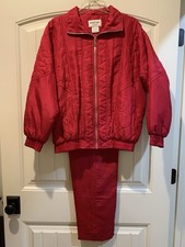 Janeve Rhythm Sport 2 Pc Windbreaker Track Suit Red Wine 100 Silk Sz M EUC 