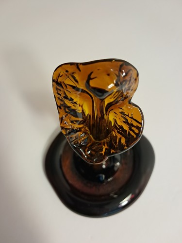 MCM Amber Glass Bud Vase Flower Hand Blown Art Glass Brown Bottle 5.5 inch H - Picture 3 of 17