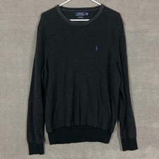 Polo Ralph Lauren Sweater Mens Large Black Gray Pima Cotton Crewneck Purple Pony