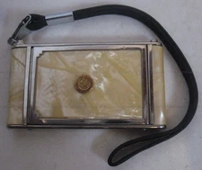 Vtg Girey Mother of Pearl Kamra Compact Mirror w St. Lawrence University NY Seal