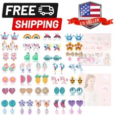 Clip On Earrings For Girls, 10/12/20/24/30/32 Pairs Hypoallergenic Kids Earri...