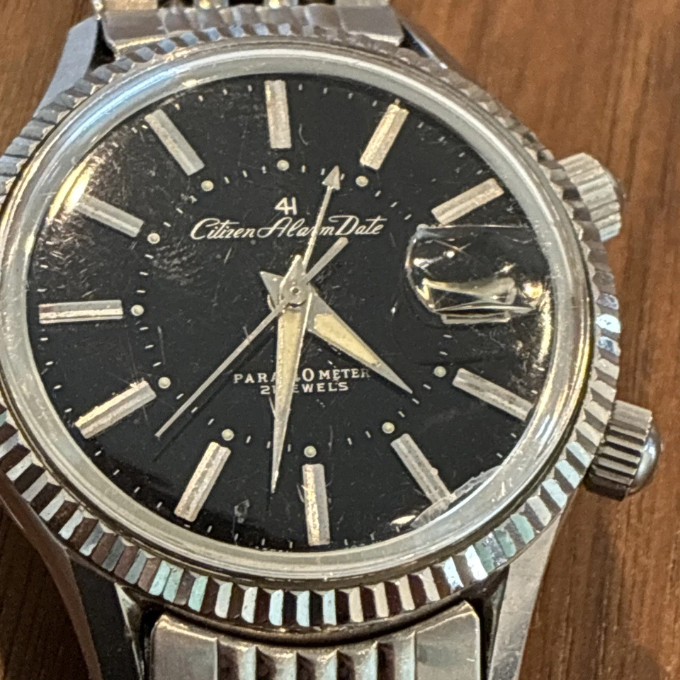 Vintage 1960’S CITIZEN PARAWATER Alarm Date Black Dial Foto 4 de 4