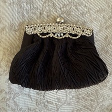 Charming Charlie Chic Black Evening Chunky Clutch Rhinestone Silver Accents EUC