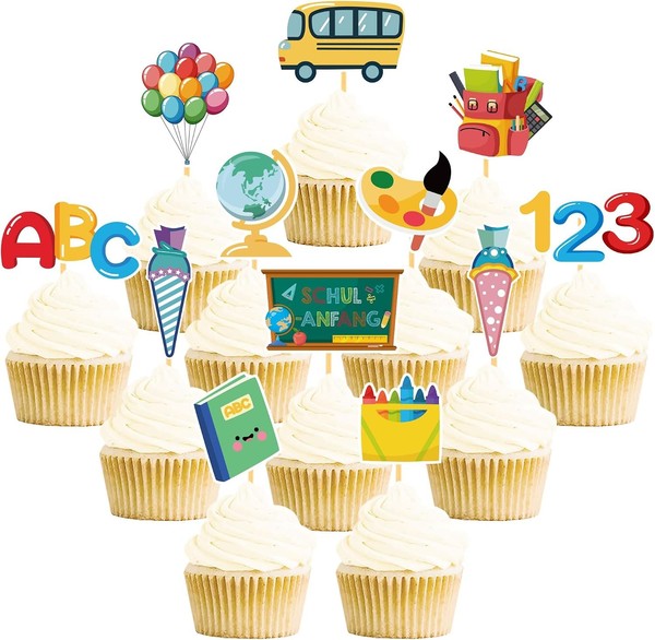Tortendeko Schulanfang 24 StüCk Cupcake Topper SchuleinfüHrung Deko-image