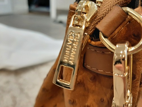 Fabulous Tuscany Leather Handbag In Ostrich-Print Cognac with dustbag - Foto 8 di 18