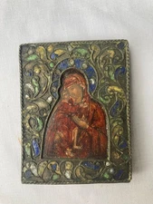 Feodorovskaya Mother of God Icon Scarce Russian Antique Filigree Enamel Oklad