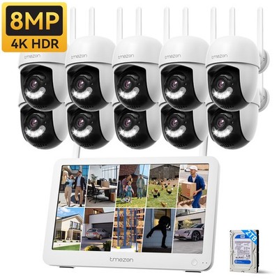 8MP 10CH NVR Outdoor Wireless Security CCTV PTZ Camera System 12'' Monitor 2TB