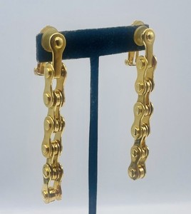 Authentic Christian Dior Vintage John Galliano Gold Plated Long Bike Chain Dangle Earrings