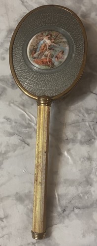 Cepillo de tocador vintage mango dorado porcelana inserción querubín rococó mediados de siglo - Imagen 18 de 24