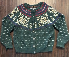 Eddie Bauer Sweater Womens M Petite Fair Isle Snowflake Button Up Wool 90s READ