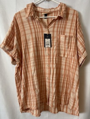 Universal Thread Coral Plaid Button Down Shirt Short Folded Sleeve Size XXL