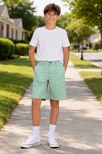 JK Khaki Boys Mint Green Chino Shorts Size 16 100 Cotton Adjustable Waist