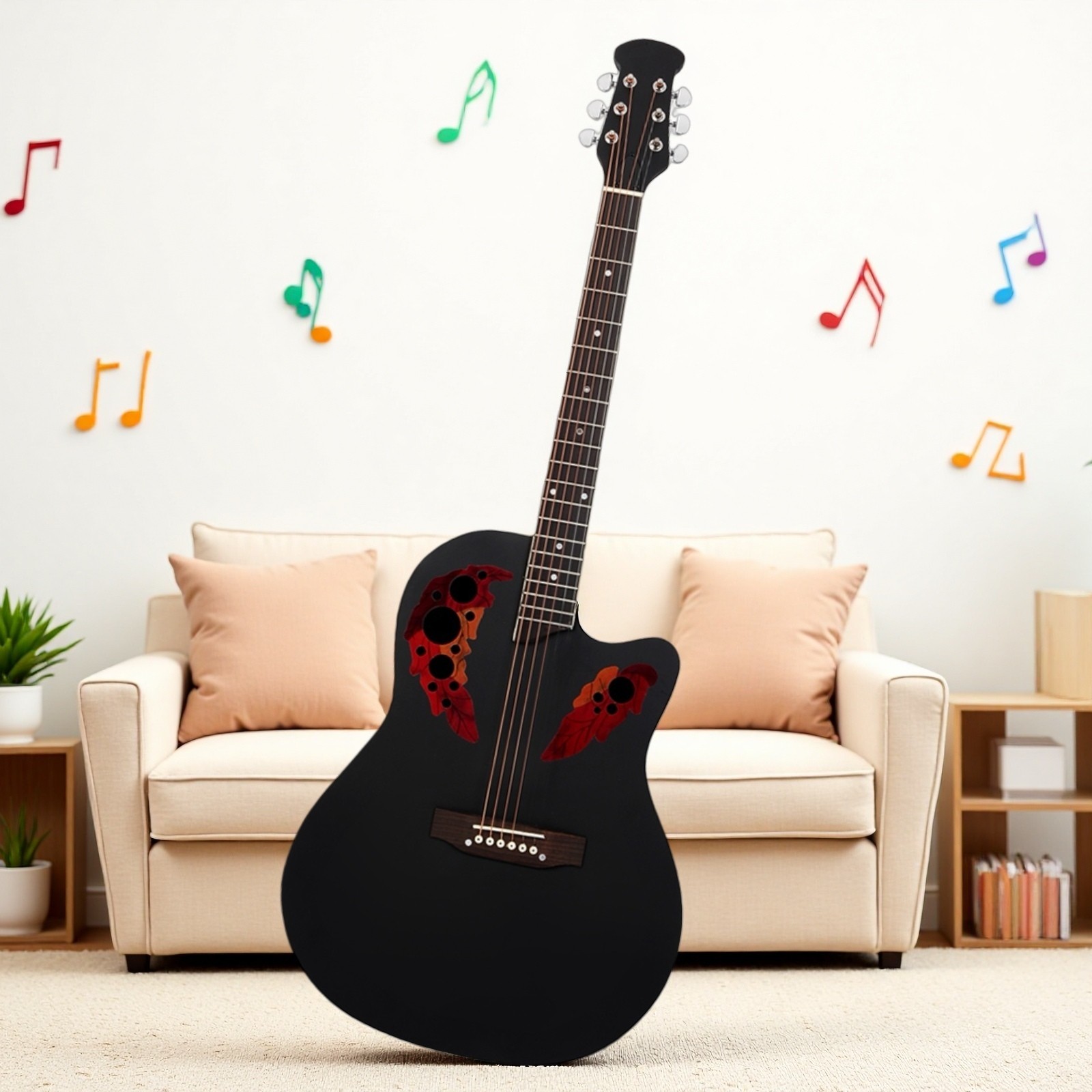 Solid Spruce Top 41-Inch Acoustic Beginner Guitar Set - Roundback Black Cutaway