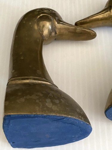 Solid Brass Pair Mallard Duck Head Book Ends 6.25" MCM Set of 2 Library Vintage - Picture 18 of 19