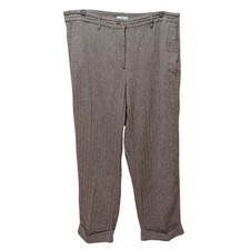 J Jill Womens 12 Brown Herringbone Linen Cotton Cropped Cuff Pants Summer Fall
