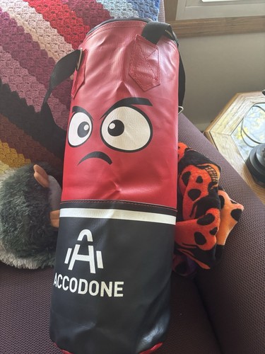 Empty Accodone Child Boxing Bag w/Cartoon Face To Hit Hanging Red Black Hook - Picture 8 of 9