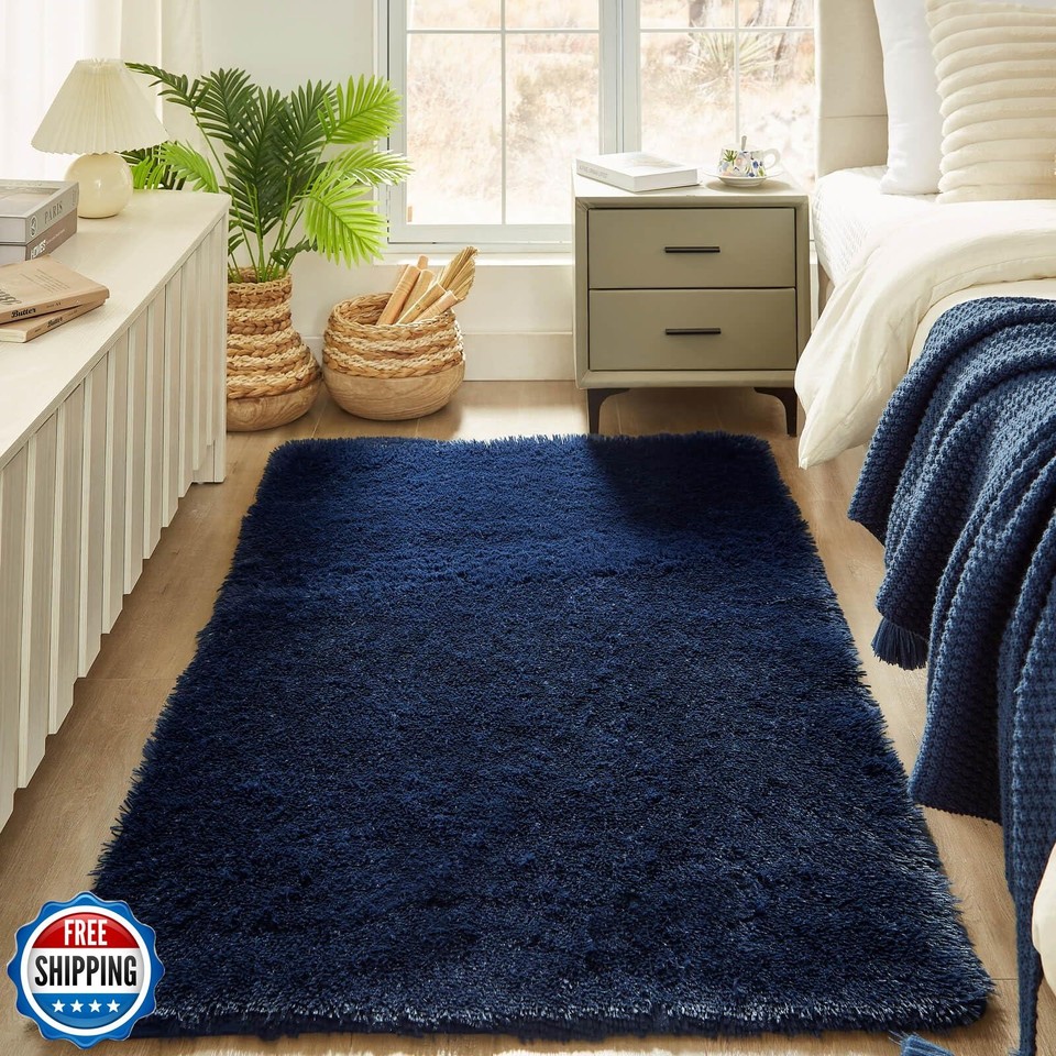 Floralux Area Rugs for Bedroom Living Room, 4x6 Rug, Dark Blue, Fluffy