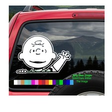 Peeking Waving Charlie Brown Peanuts Car Window Vinyl Decal Bumper Sticker